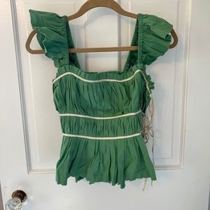 Free People Ruffle Sleeve Tank, Tie Side GREEN and Cream